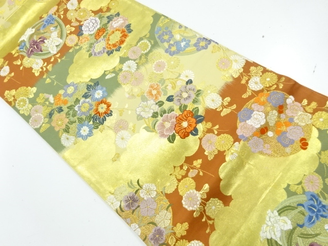 JAPANESE KIMONO / VINTAGE FUKURO OBI / WOVEN FLOWER ROUNDEL